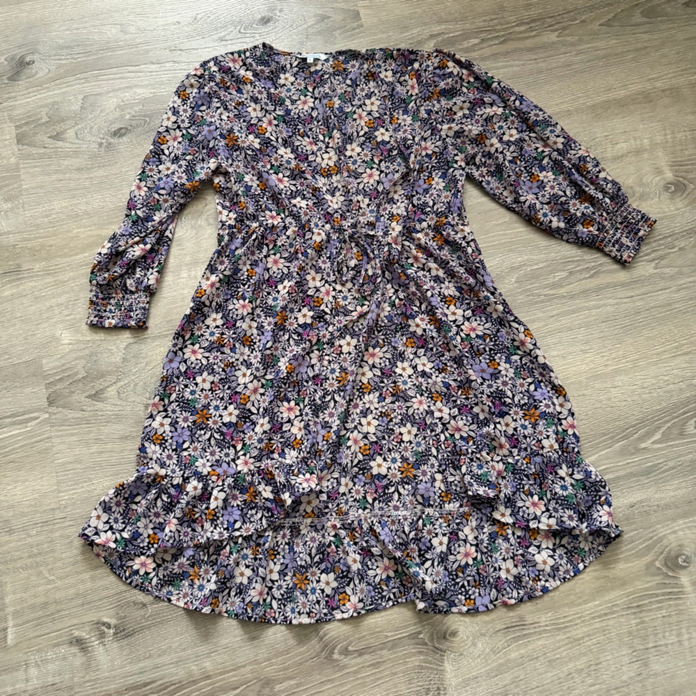 blue island Purple Floral Long-Sleeve Tunic Top